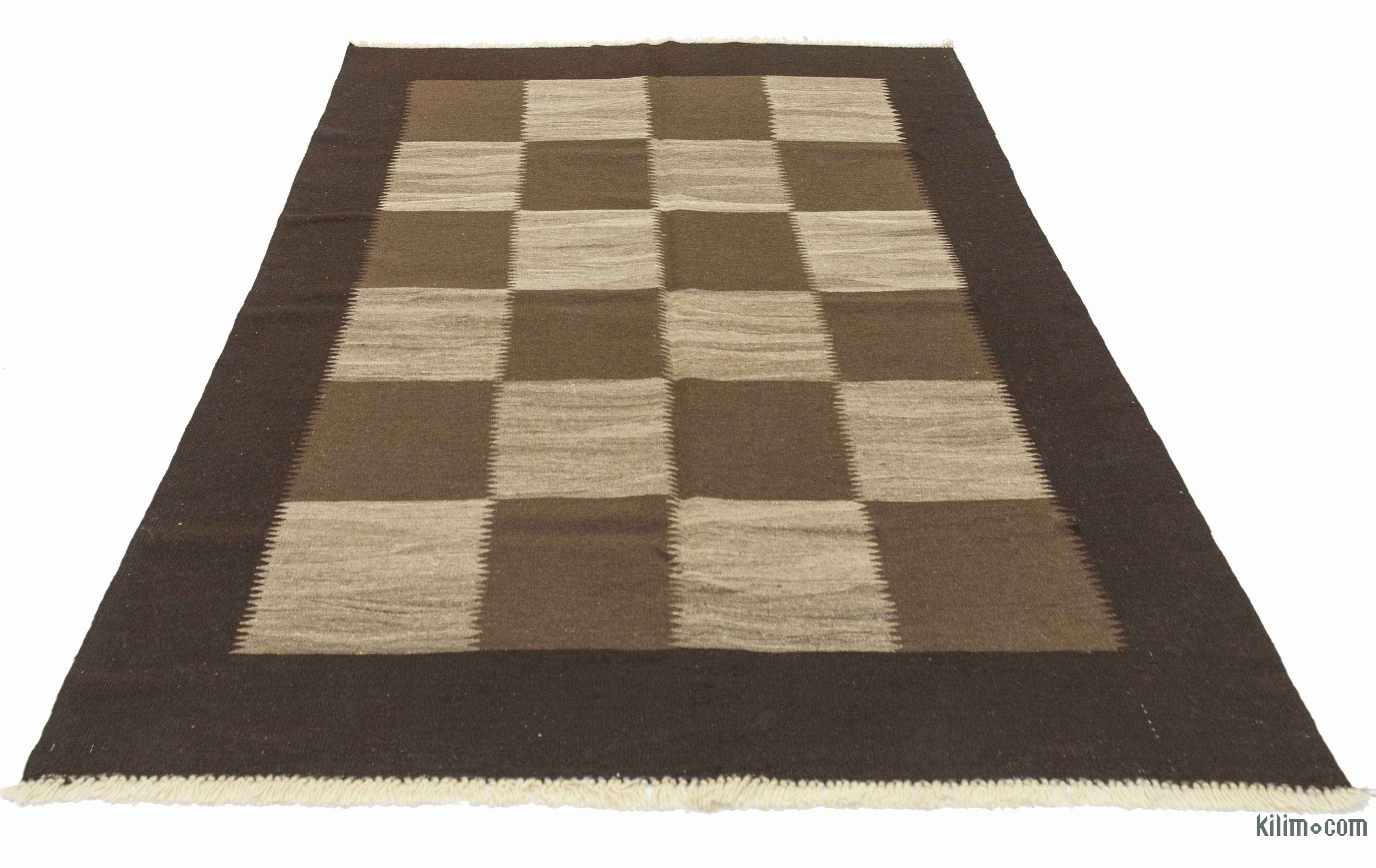K0003892 Brown New Turkish Kilim Rug 5'4'' x 7'7'' (64 in. x 91 in.)