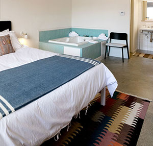 New Turkish kilim rug in hotel room