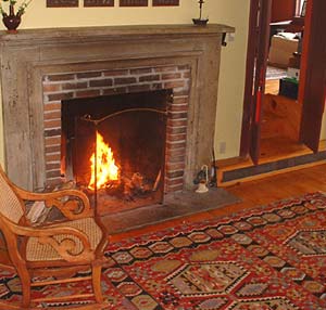 Kilim rug infront of fireplace