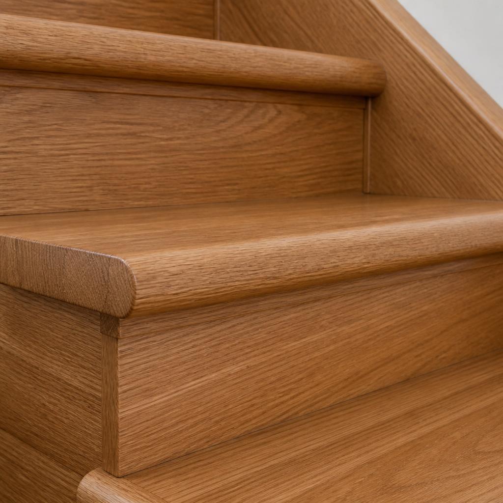 Close Up Image Of Wooden Stairs With Rounded Bullnose Profiles