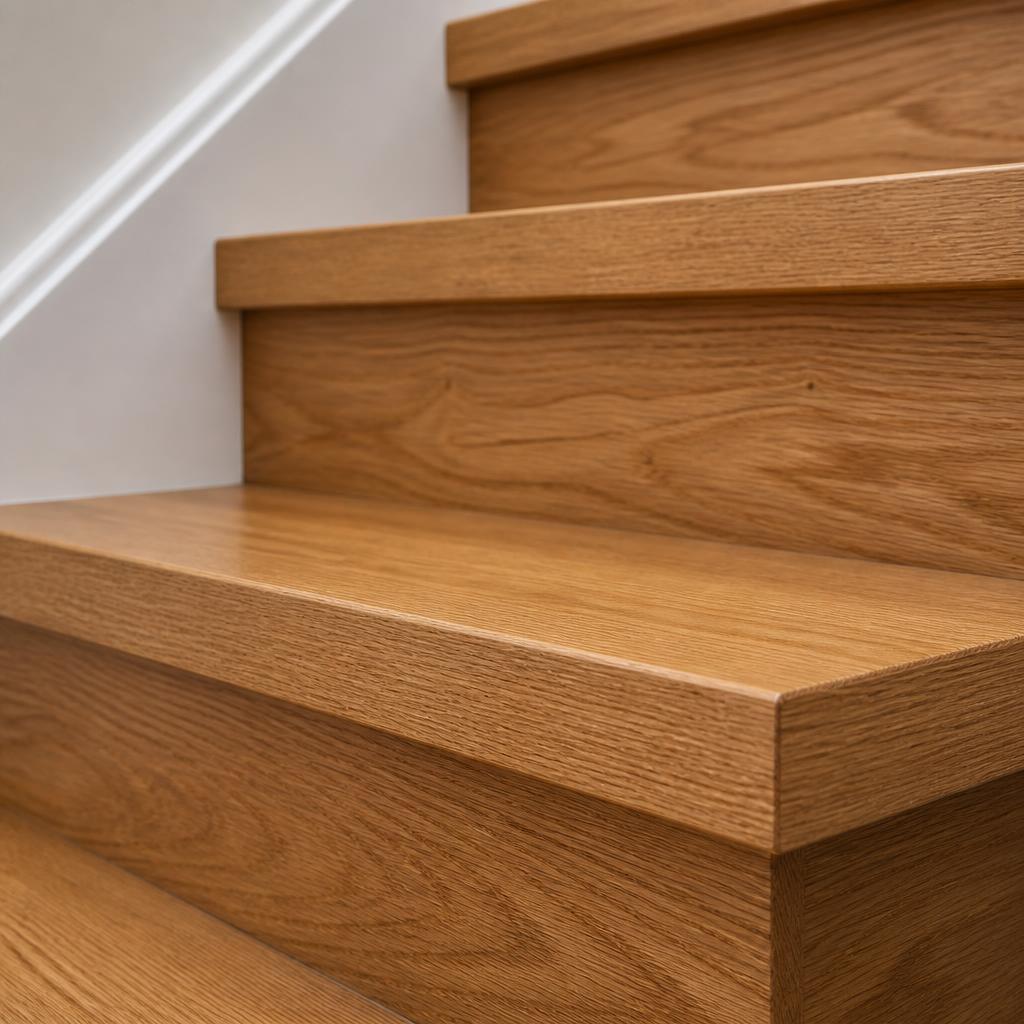Close Up Image Of Wooden Stairs With Squar Nosed Profiles
