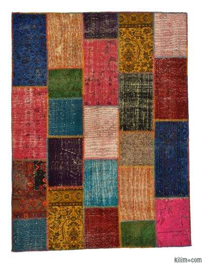 Over-dyed Turkish patchwork rug