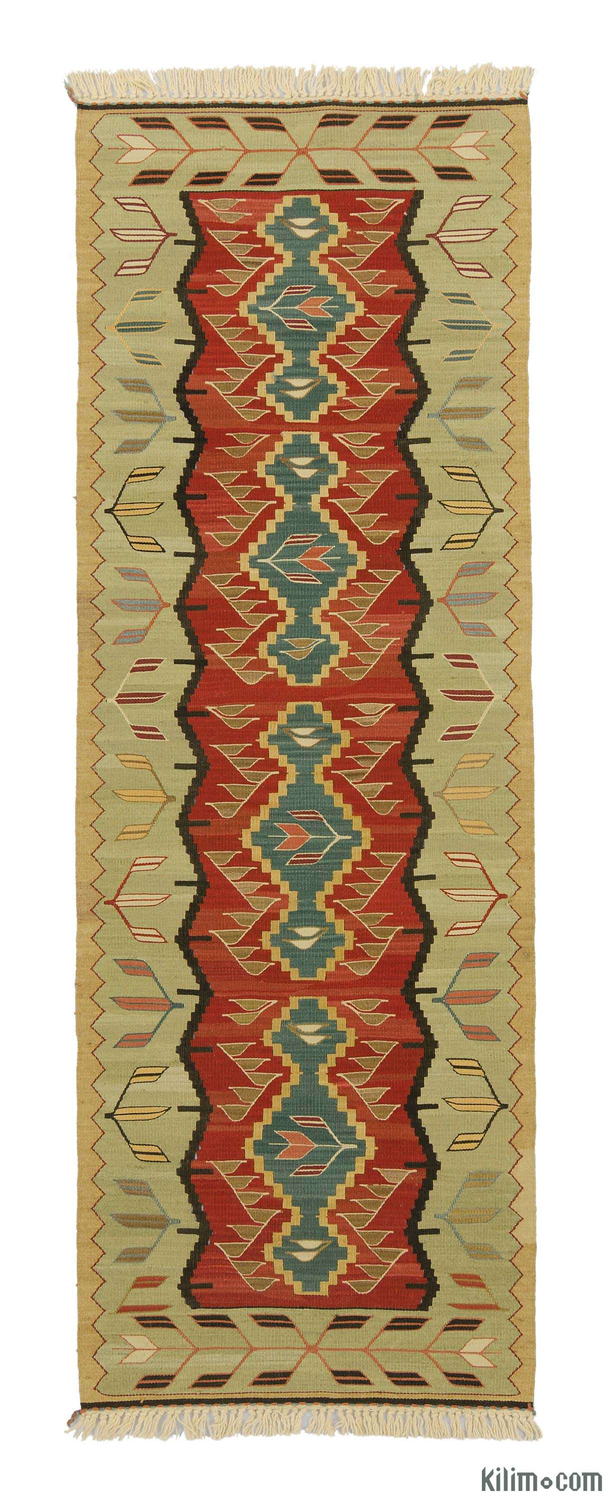 K0008717 Red Green New Turkish Kilim Runner Rug The Red Green New Turkish Kilim Runner Rug