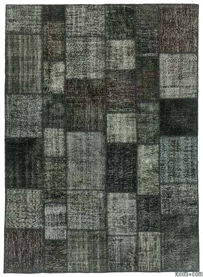 Over-dyed Turkish kilim patchwork rug