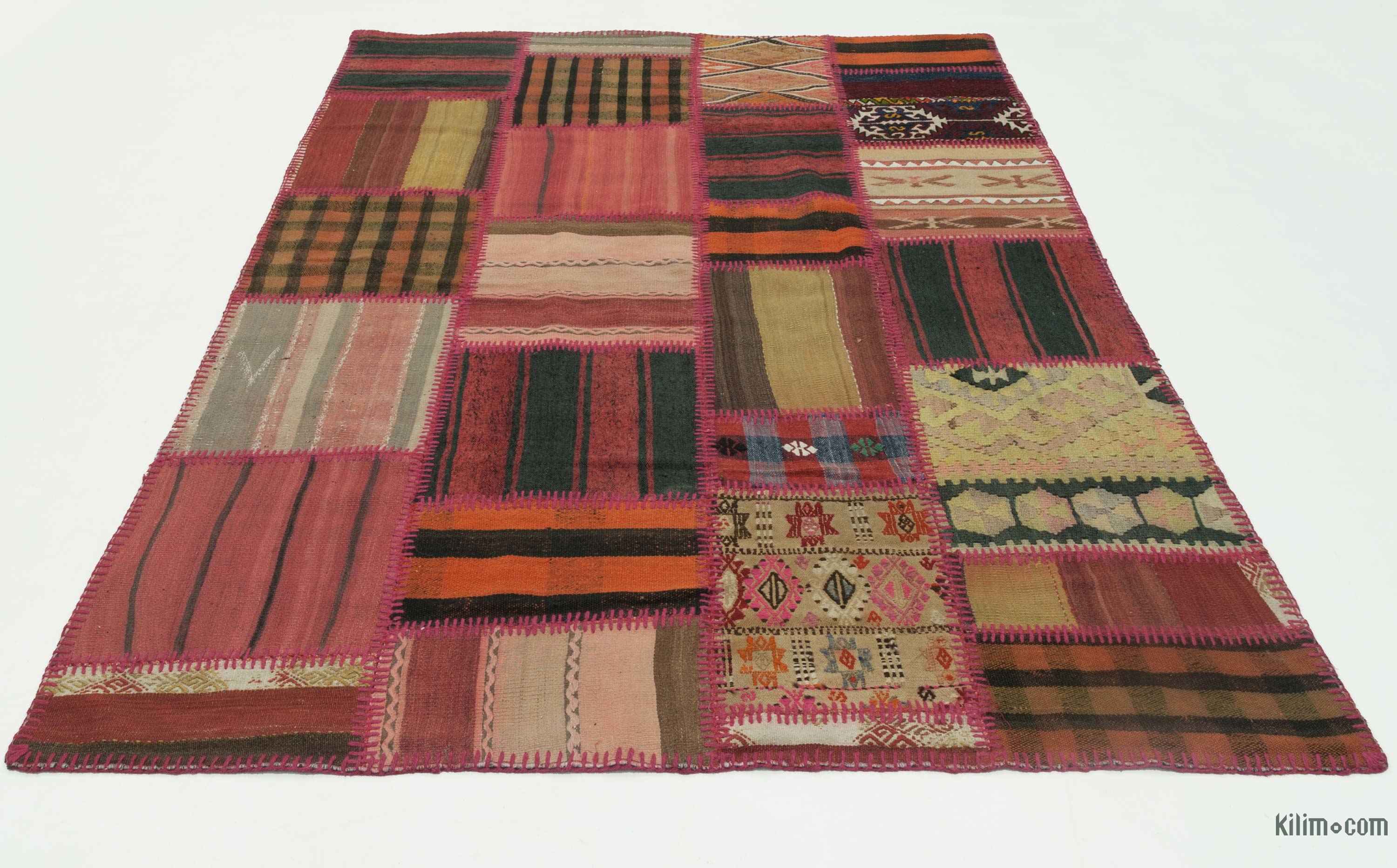 K0015185 Red Kilim Patchwork Rug 5'3'' x 7'7'' (63 in. x 91 in.)