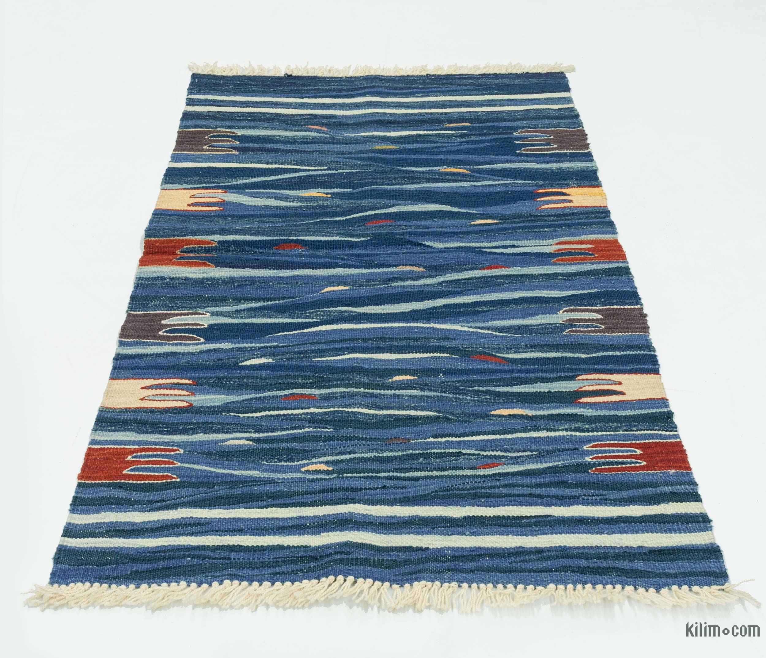 K0020768 Blue New Handwoven Turkish Kilim Rug