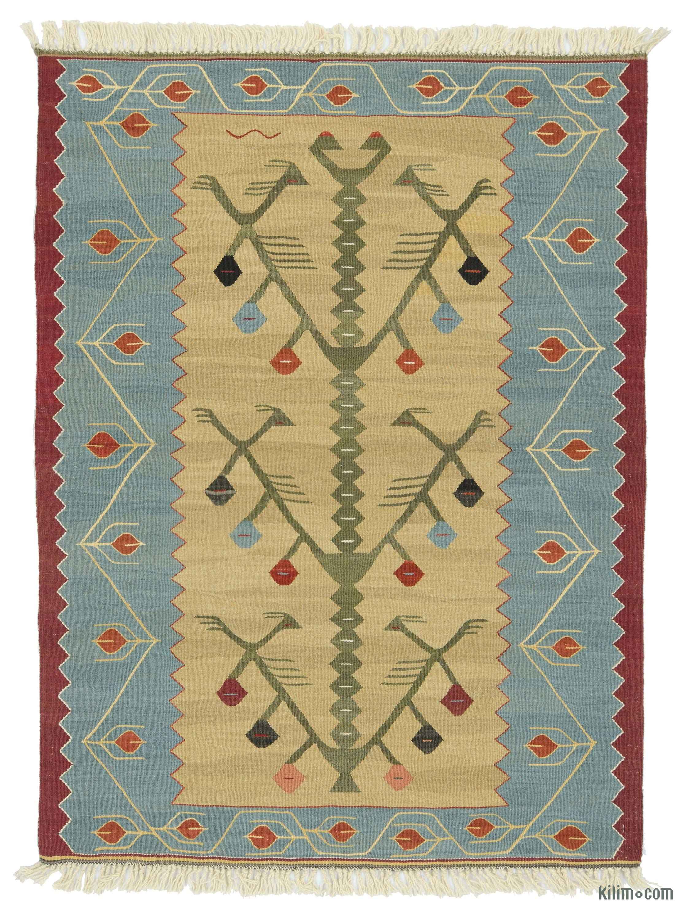 Light Blue Beige New Turkish Kilim Rug