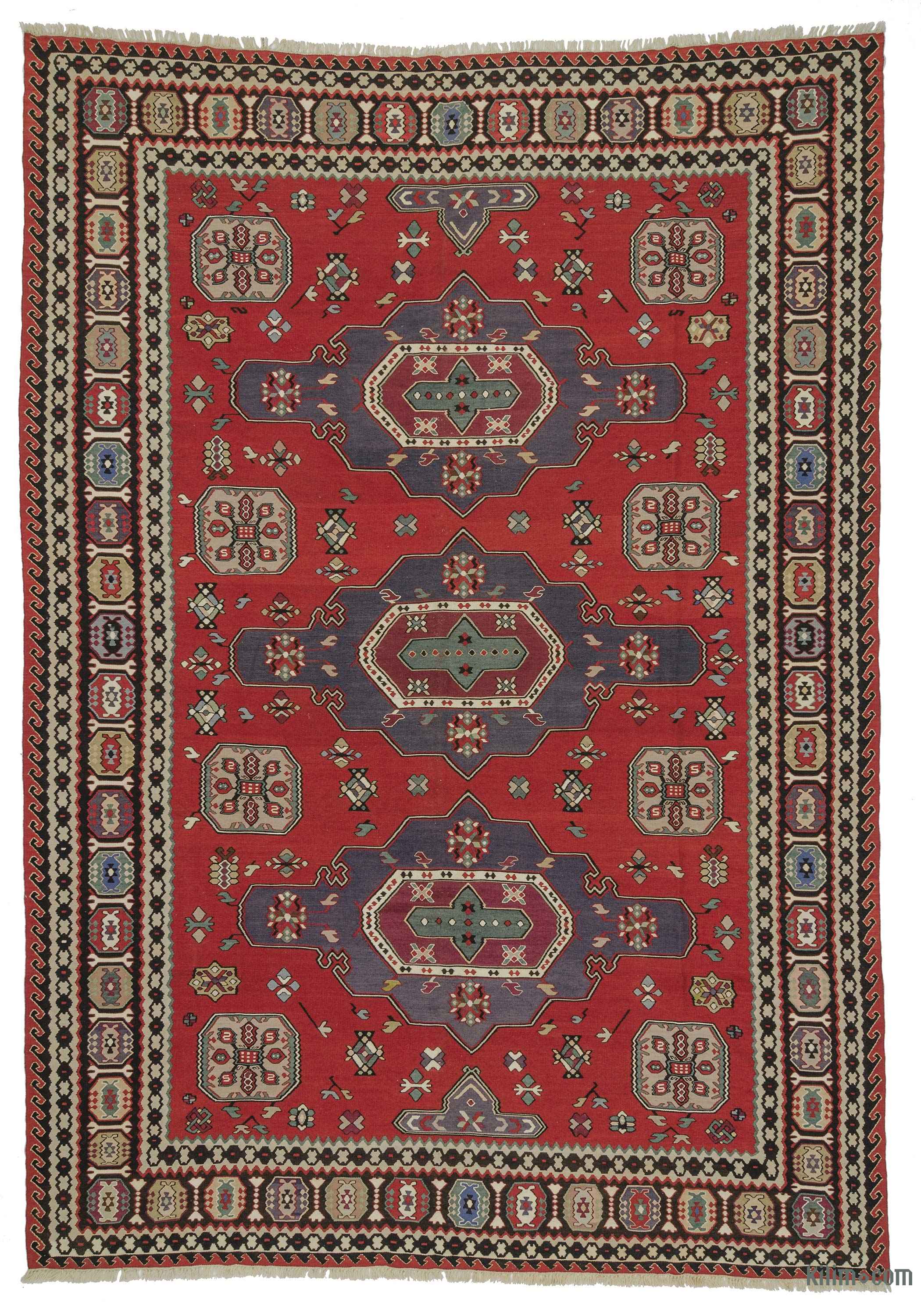 K0021033 Red Vintage Balkan Kilim Rug Red Vintage Balkan Kilim Rug
