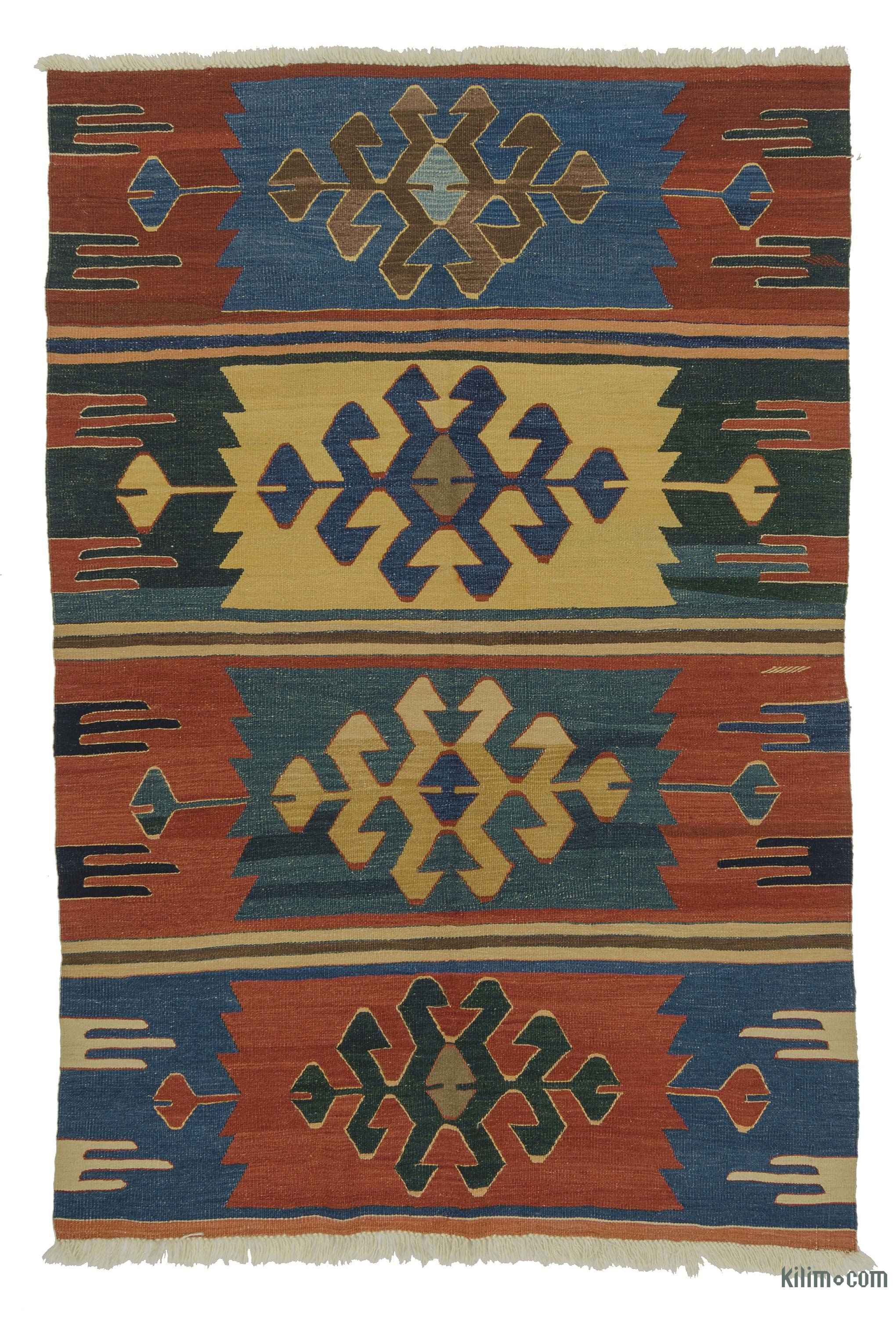 K0021057 Blue Red New Turkish Kilim Rug Blue Red New Turkish Kilim Rug