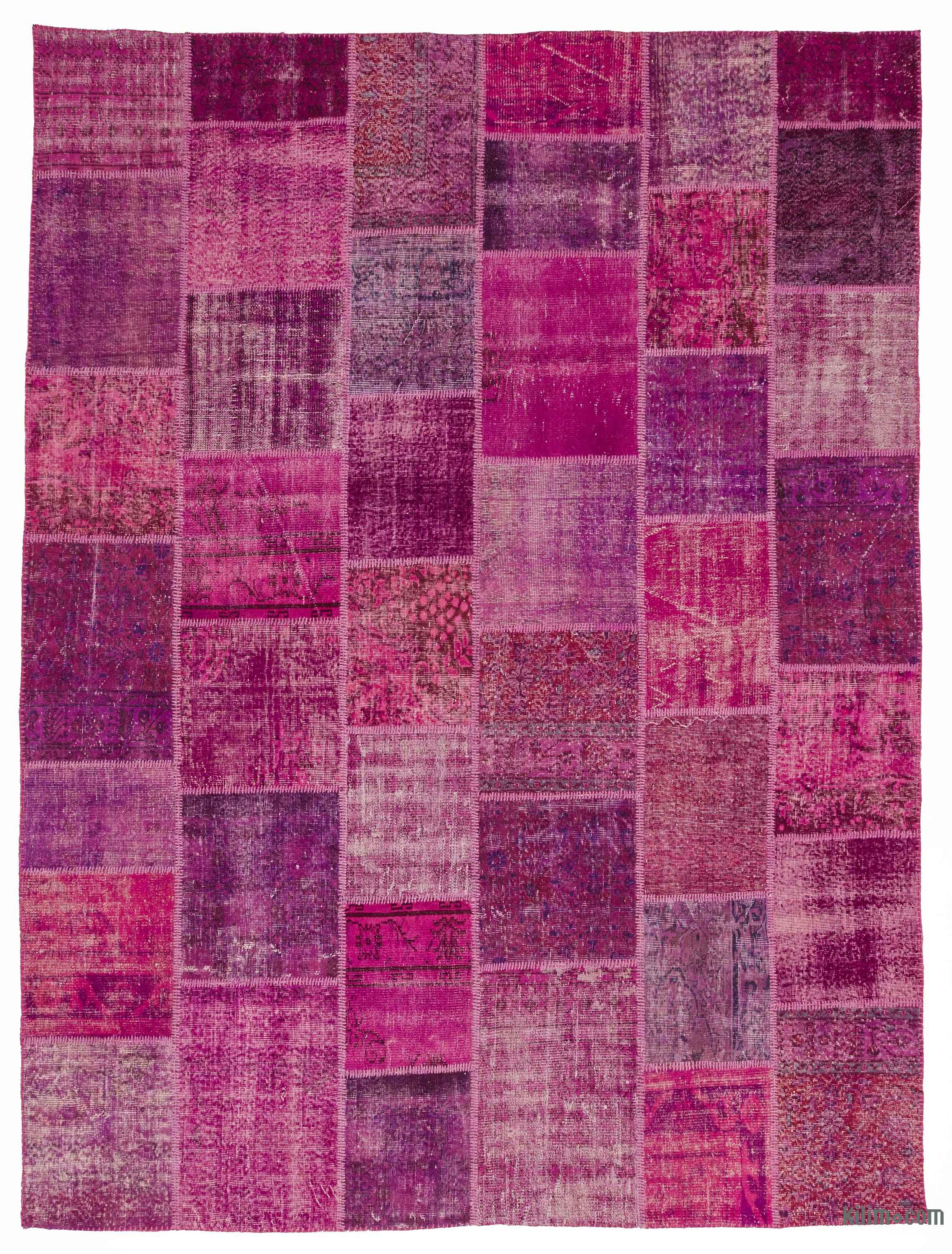 K0021603 Fuchsia Over Dyed Turkish Patchwork Rug Fuchsia Over Dyed Turkish Patchwork Rug