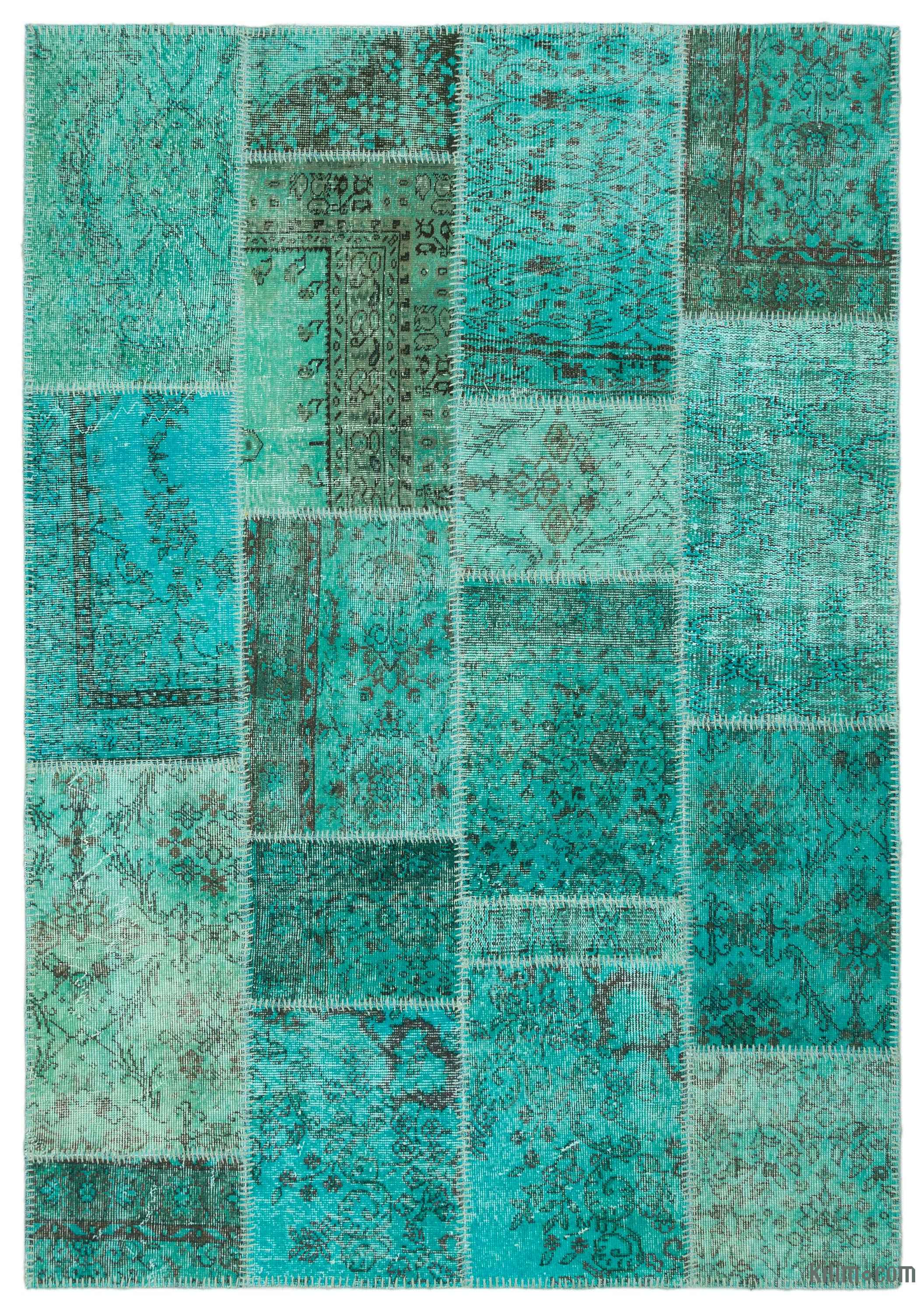 K0021739 Turquoise Over Dyed Turkish Patchwork Rug Turquoise Over Dyed Turkish Patchwork Rug