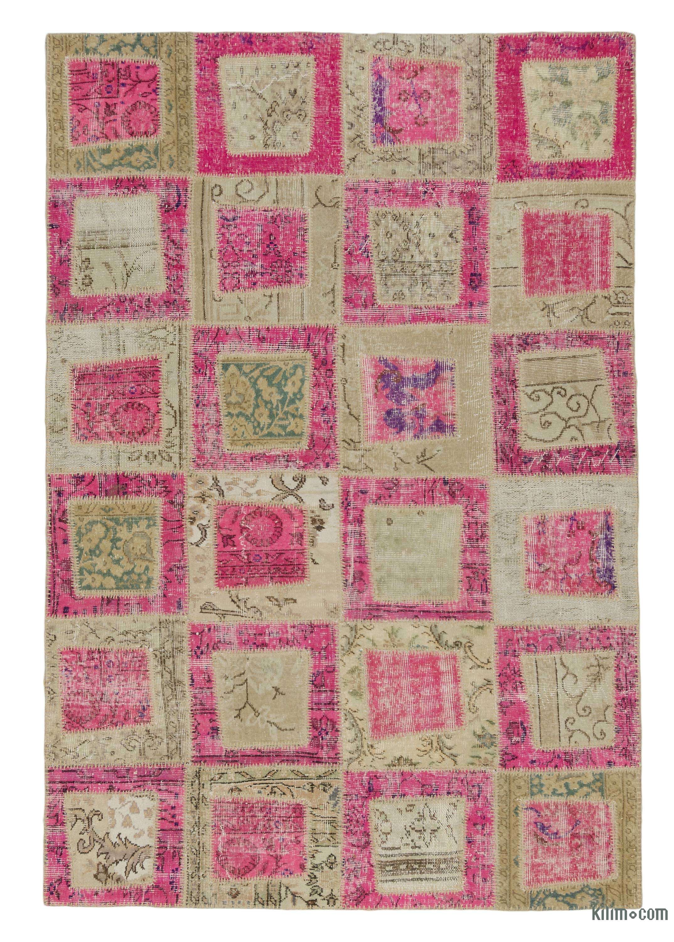 K0021762 Pink Beige Over Dyed Turkish Patchwork Rug Pink Beige Over Dyed Turkish Patchwork Rug