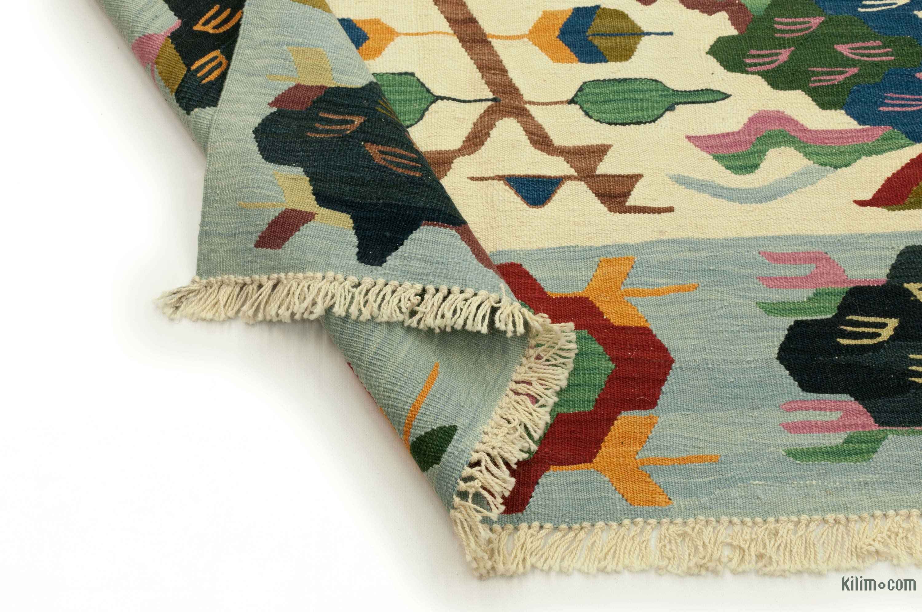 K0033845 Beige, Blue New Handwoven Turkish Kilim Rug 8' x 10'1" (96