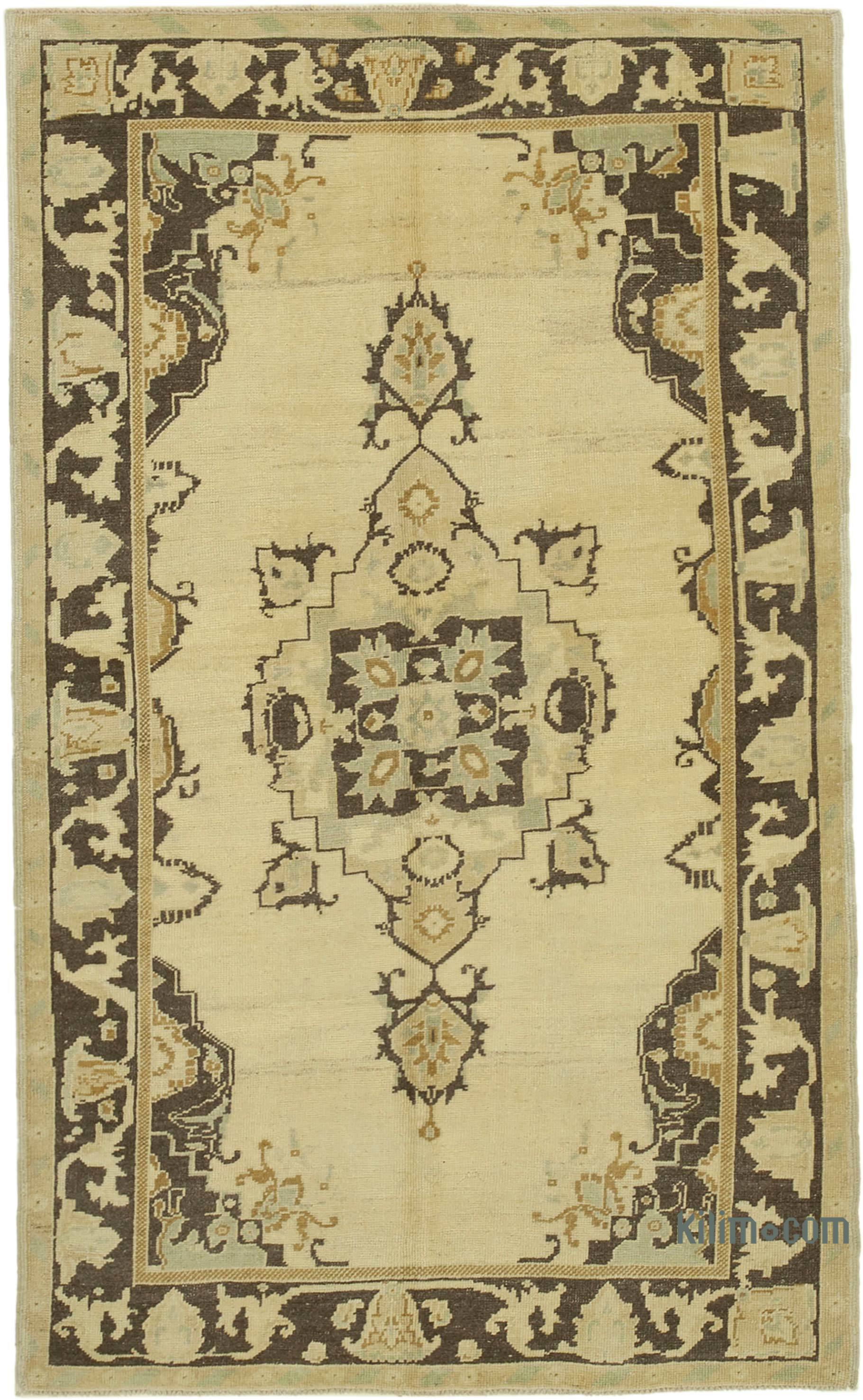 Beige Brown All Wool Hand Knotted Vintage Area Rug