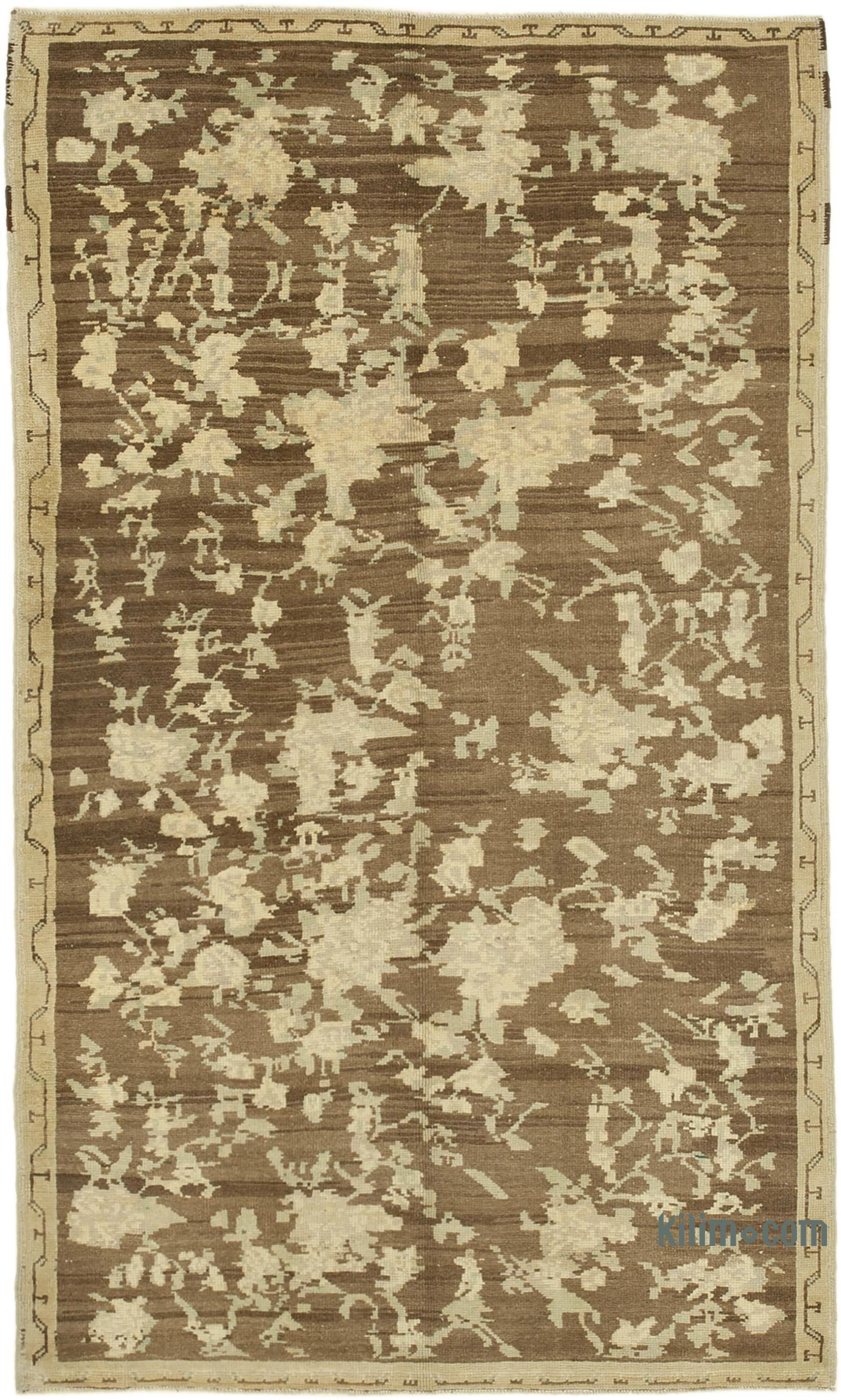 Beige Brown All Wool Hand Knotted Vintage Area Rug