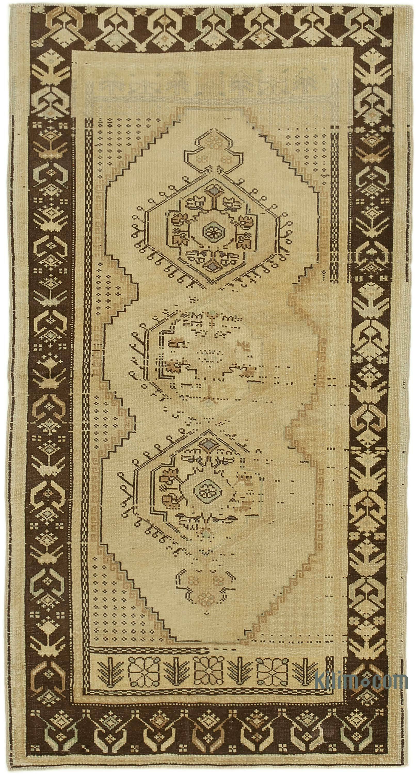 Beige Brown All Wool Hand Knotted Vintage Area Rug